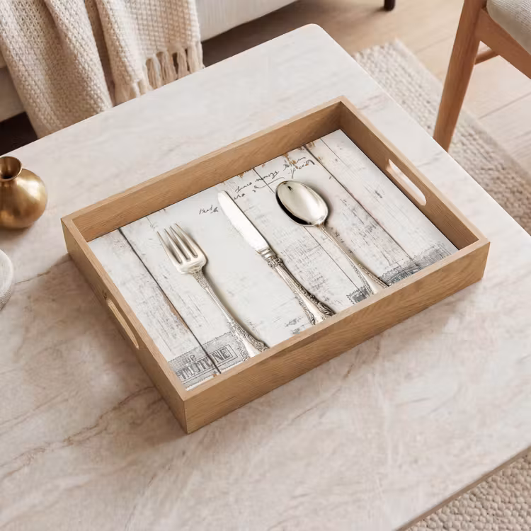 Vassoio - Argento - Posate - Legno — 2