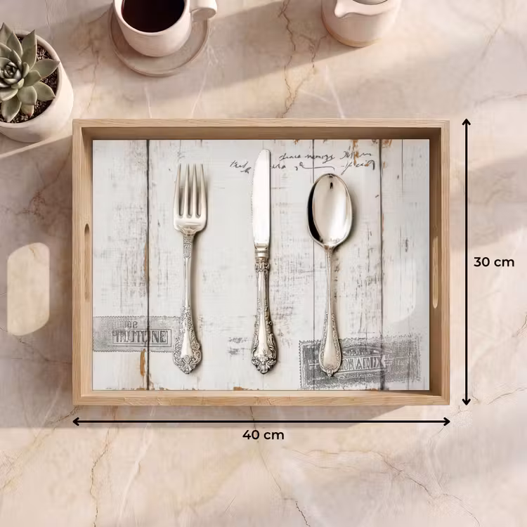 Vassoio - Argento - Posate - Legno — 7