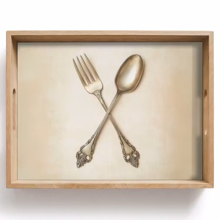 Vassoio - Beige - Vintage - Posate — 1