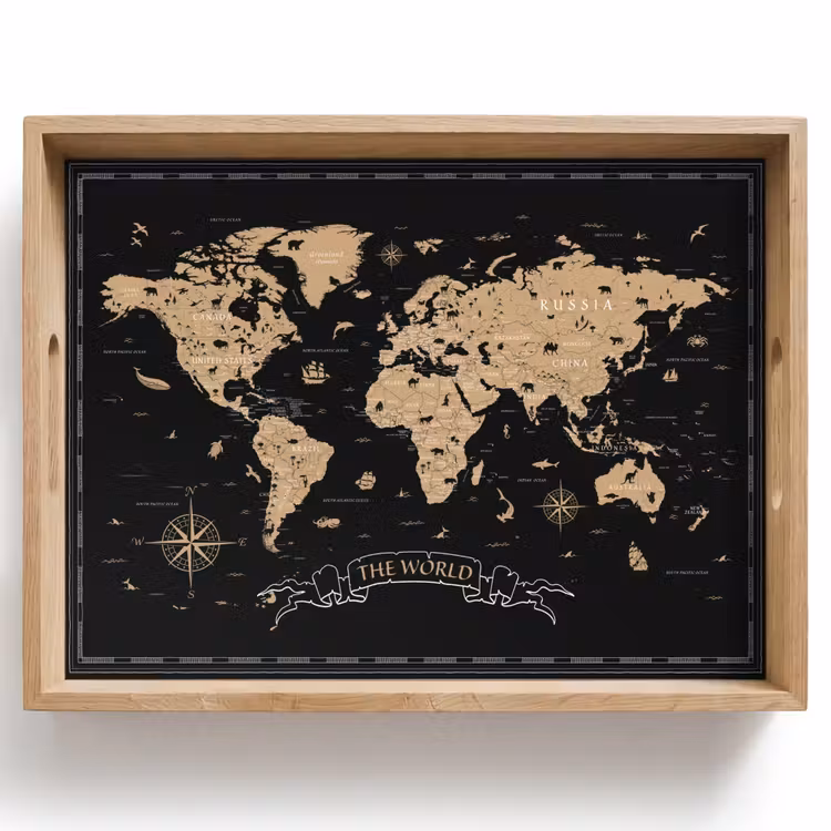 Vassoio - Mappa del mondo - Beige - Nero — 1