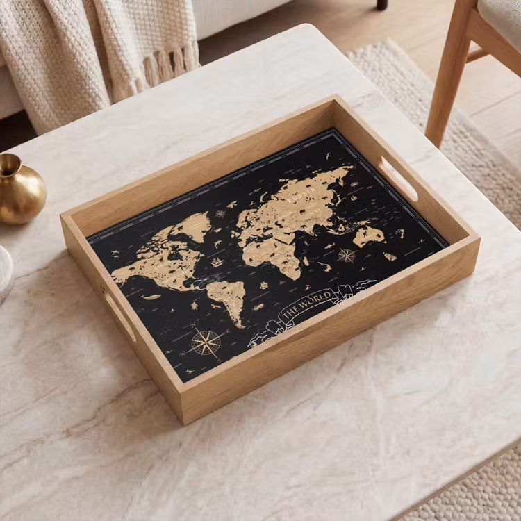 Vassoio - Mappa del mondo - Beige - Nero — 2