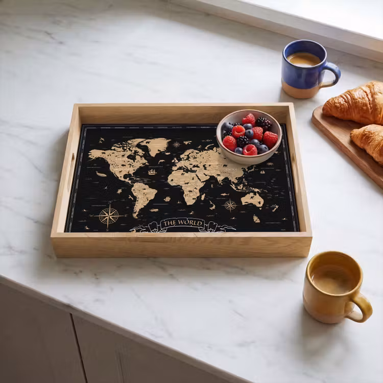Vassoio - Mappa del mondo - Beige - Nero — 3