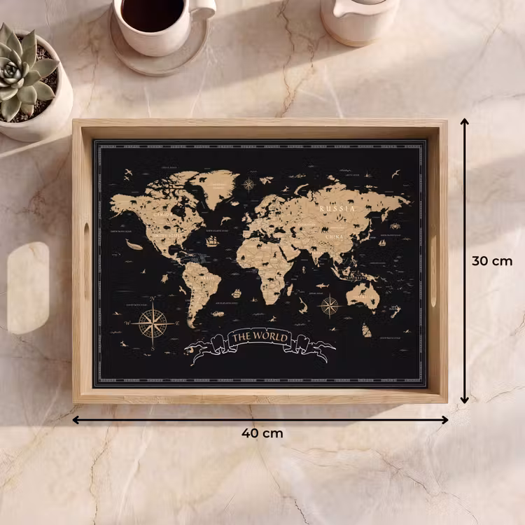 Vassoio - Mappa del mondo - Beige - Nero — 7
