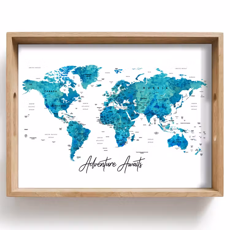 Vassoio - Mappa del mondo - Blu - Colorato — 1