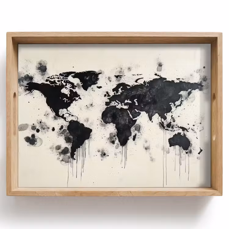 Vassoio - Mappa del mondo - Nero - Inchiostro — 1