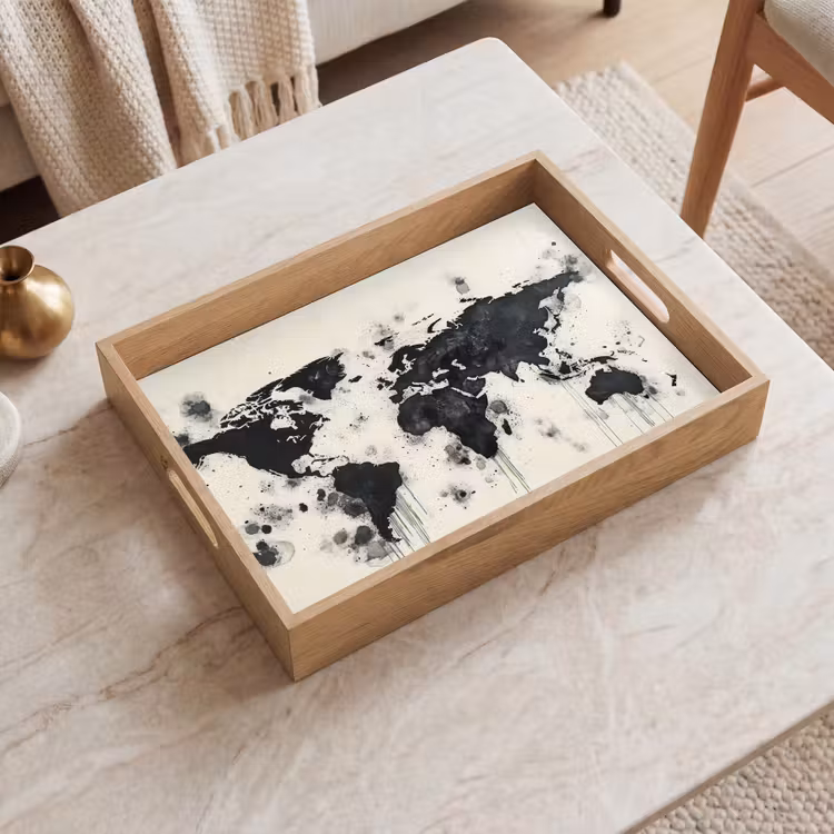 Vassoio - Mappa del mondo - Nero - Inchiostro — 2