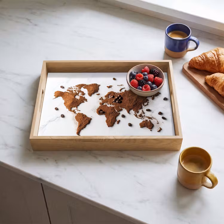 Vassoio - Mappamondo - Caffè - Marmo — 3