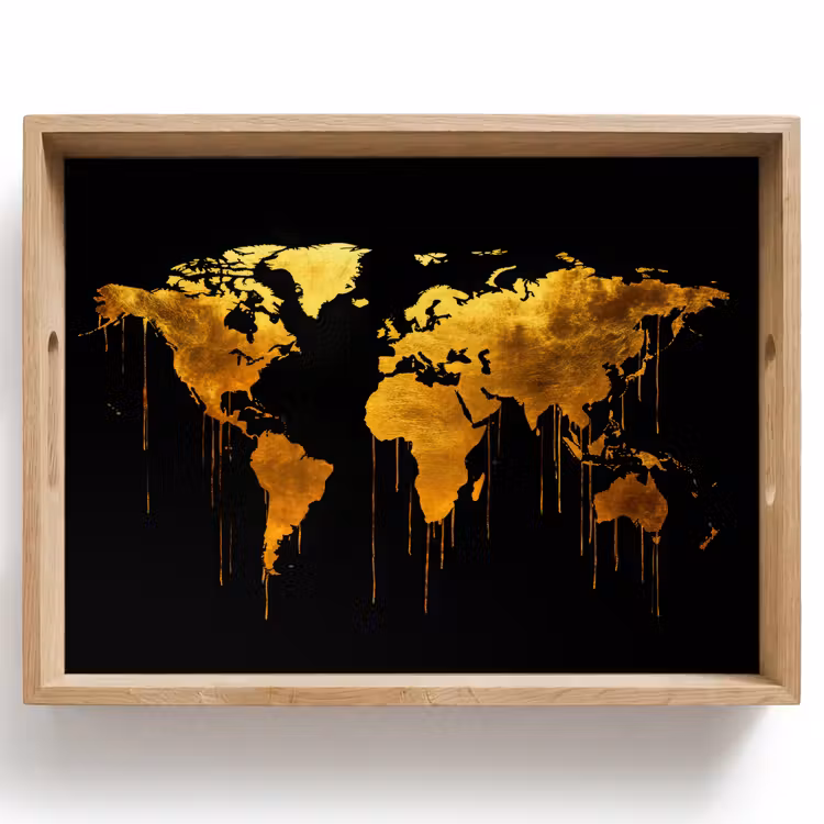Vassoio - Mappamondo - Oro - Gocciolante - Nero — 1