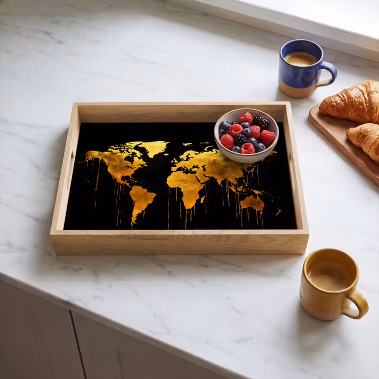 Vassoio - Mappamondo - Oro - Gocciolante - Nero — 3