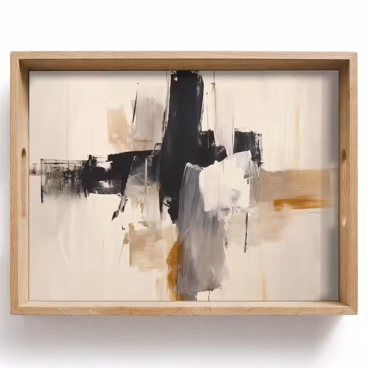 Vassoio - Pennellate - Ruvido - Astratto - Beige — 1