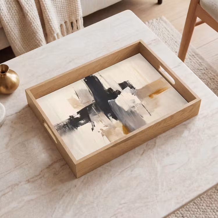 Vassoio - Pennellate - Ruvido - Astratto - Beige — 2