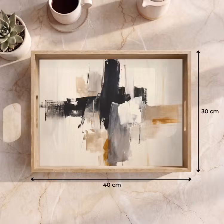 Vassoio - Pennellate - Ruvido - Astratto - Beige — 7