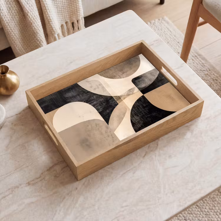 Vassoio - Astratto - Forme - Moderno - Beige — 2