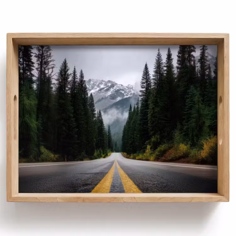 Vassoio - Bosco di abeti rossi - Strada - Montagne - Neve — 1