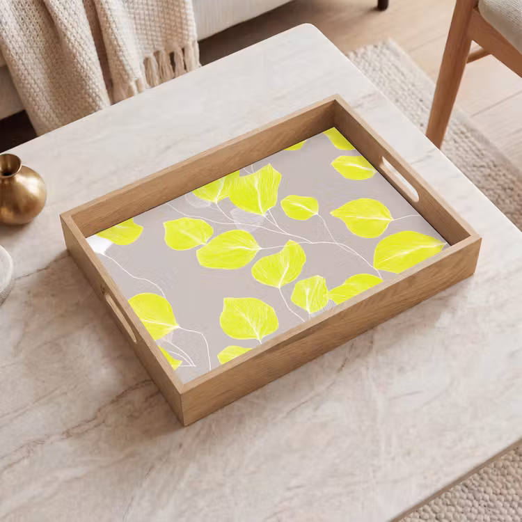 Vassoio - Foglie - Neon - Giallo - Linee — 2