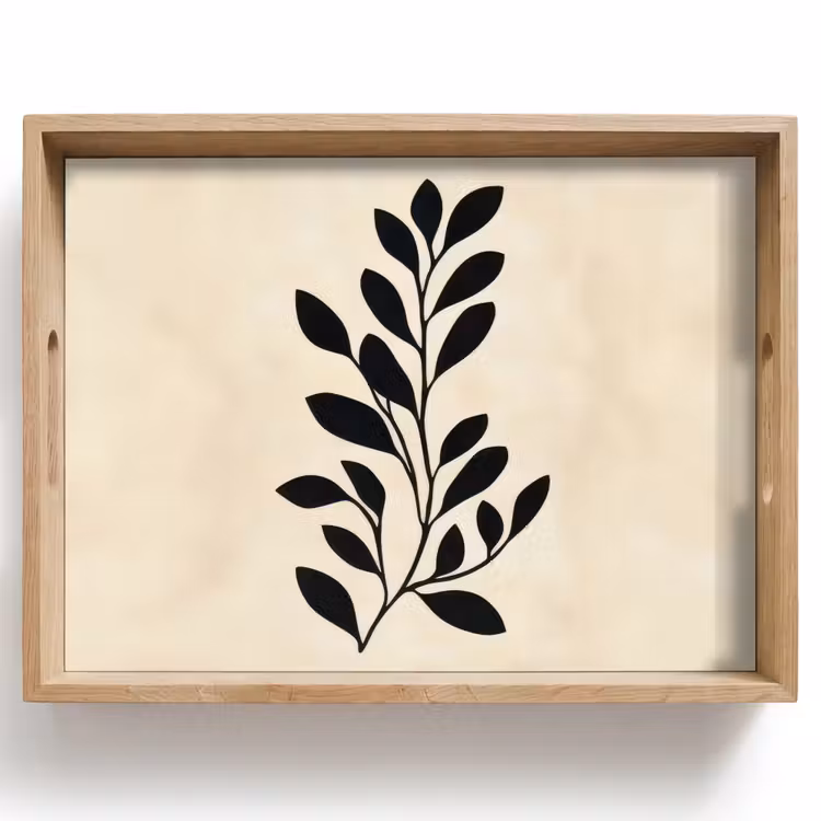 Vassoio - Minimalista - Ramo - Foglie - Nero — 1