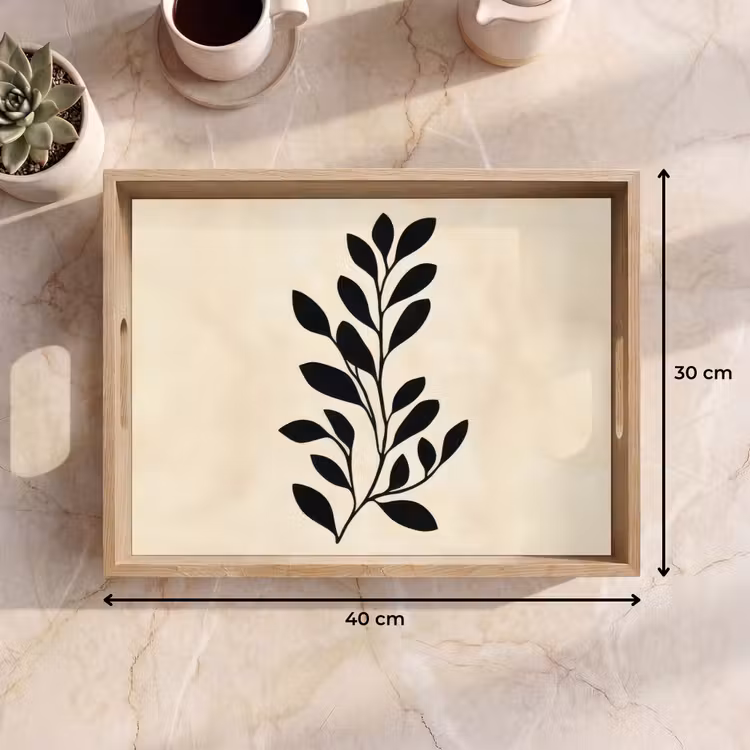 Vassoio - Minimalista - Ramo - Foglie - Nero — 7