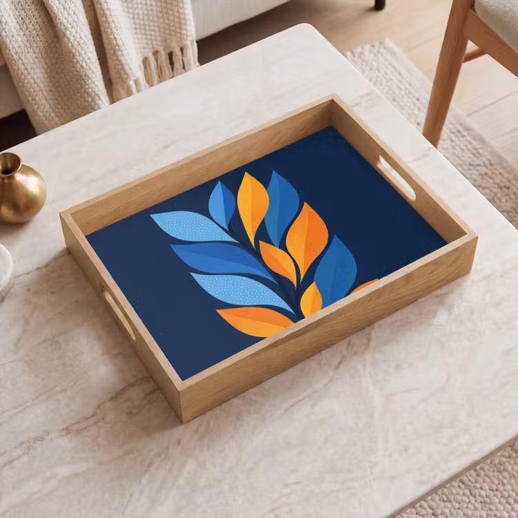 Vassoio - Astratto - Foglie - Blu — 2