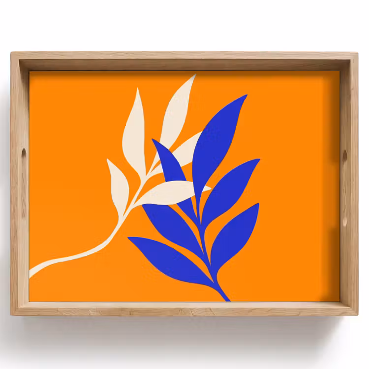 Vassoio - Rami - Foglie - Minimalista - Blu — 1