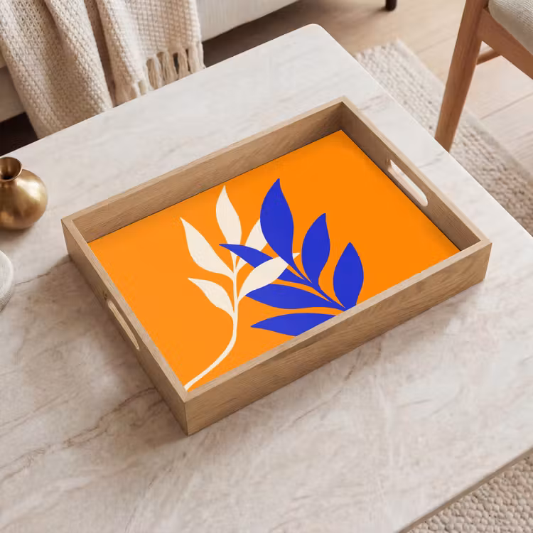 Vassoio - Rami - Foglie - Minimalista - Blu — 2