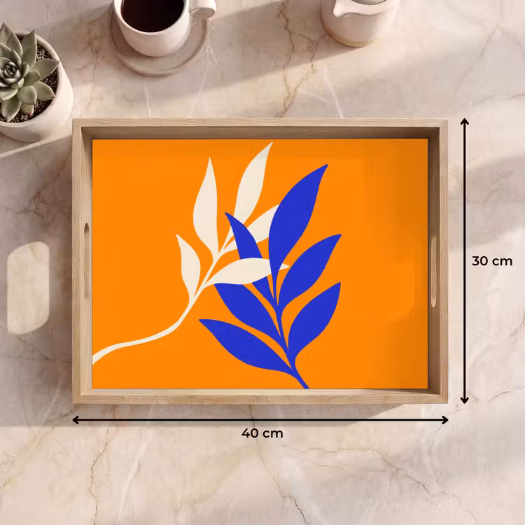 Vassoio - Rami - Foglie - Minimalista - Blu — 7