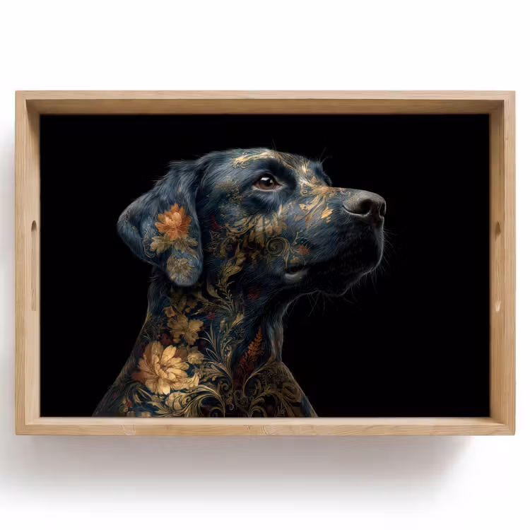 Vassoio - Cane - Nero - Fiori — 1