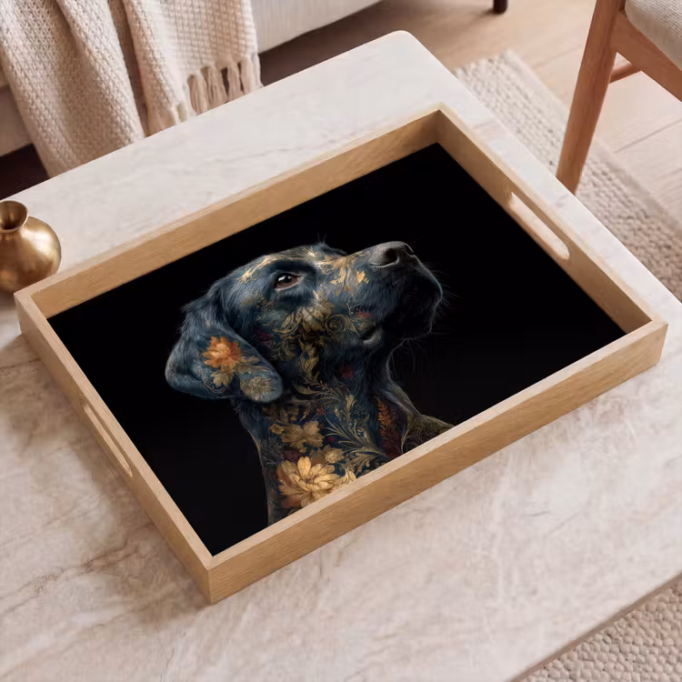 Vassoio - Cane - Nero - Fiori — 2