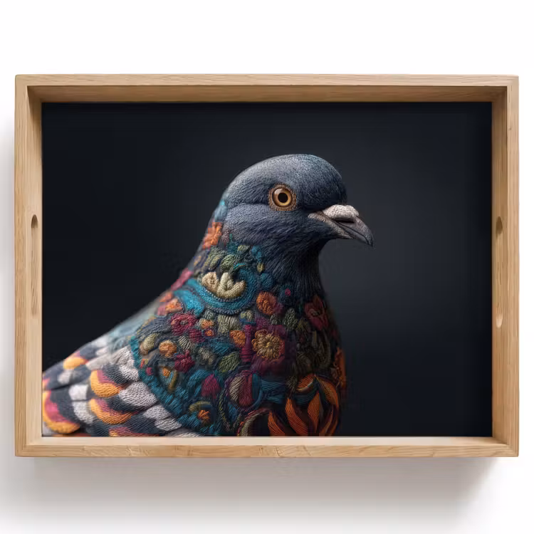 Vassoio - Colomba - Fiori - Nero — 1