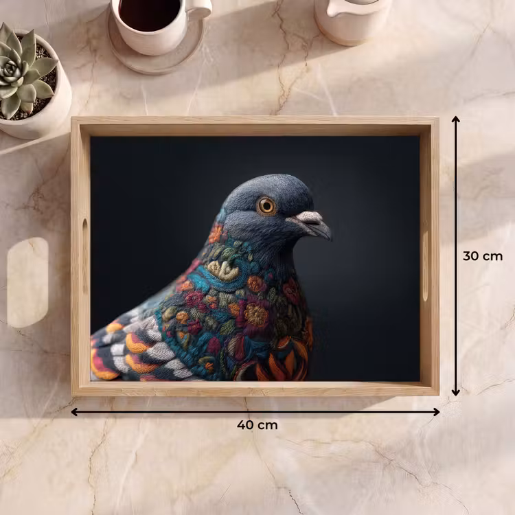 Vassoio - Colomba - Fiori - Nero — 7