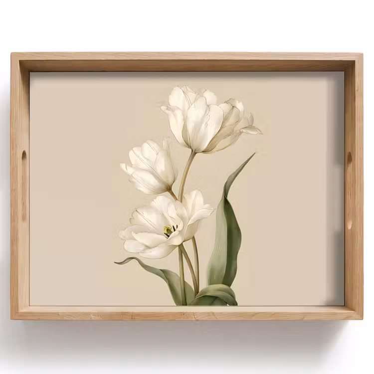 Vassoio - Tulipani - Bianco - Foglie — 1