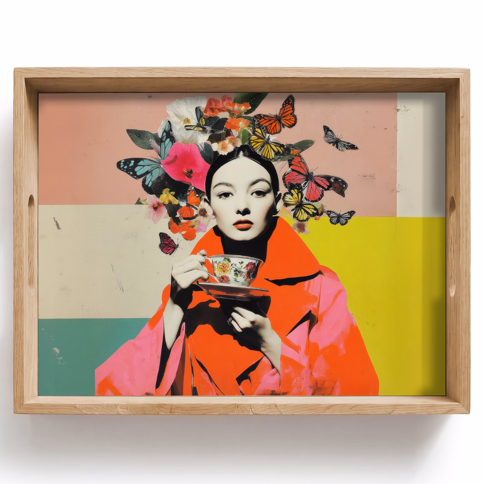Vassoio - Retrò - Donna - Tazza - Farfalle — 1