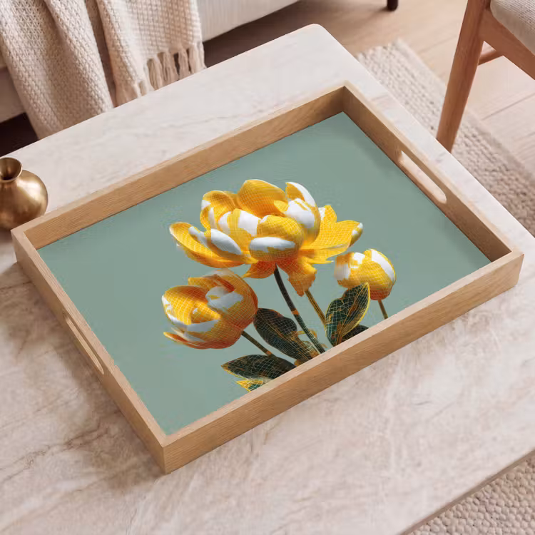 Vassoio - Fiori - Giallo - Foglie - Struttura — 2