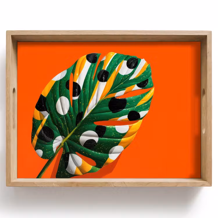 Vassoio - Foglia - Arancione - Puntini - Colorato — 1