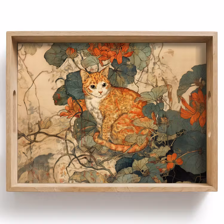 Vassoio - Gatto - Ornamentale - Fiori — 1