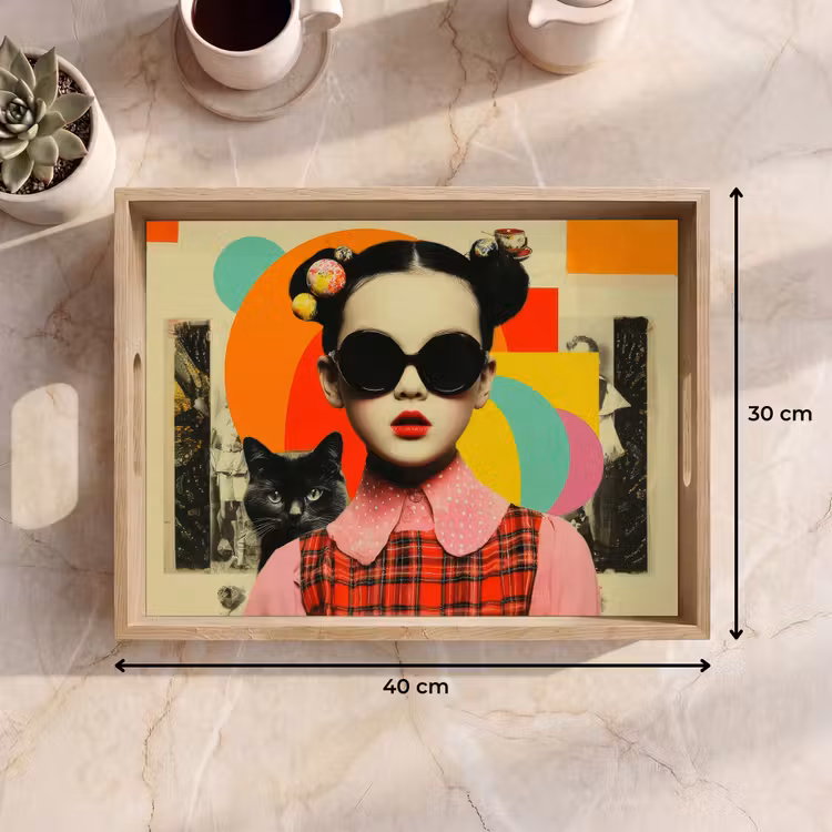Vassoio - Ragazza - Occhiali da sole - Gatto - Retro — 7