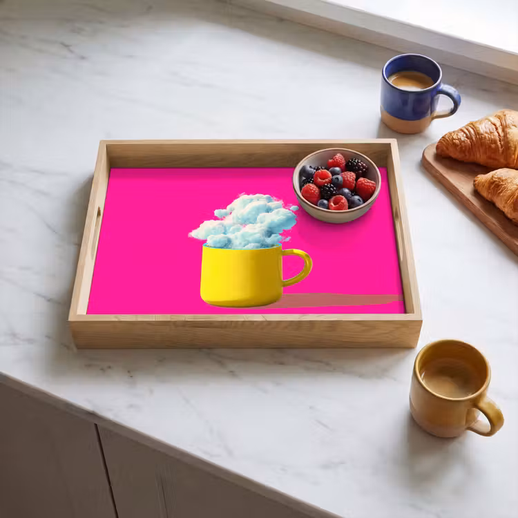 Vassoio - Tazza - Nuvole - Rosa - Minimalista — 3