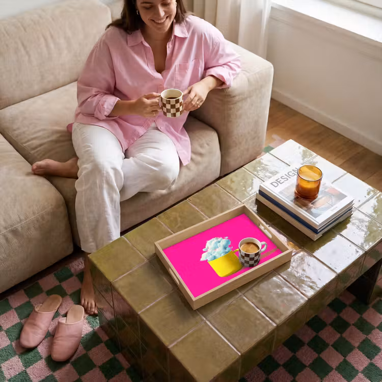 Vassoio - Tazza - Nuvole - Rosa - Minimalista — 4