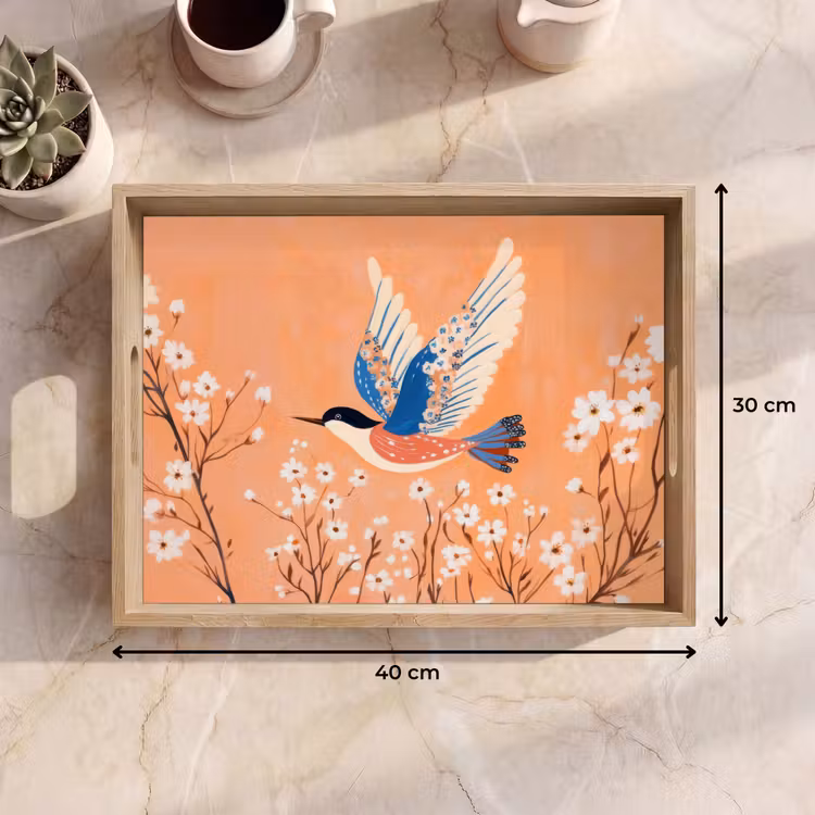 Vassoio - Uccello - Rami in fiore - Caldo - Colorato — 7