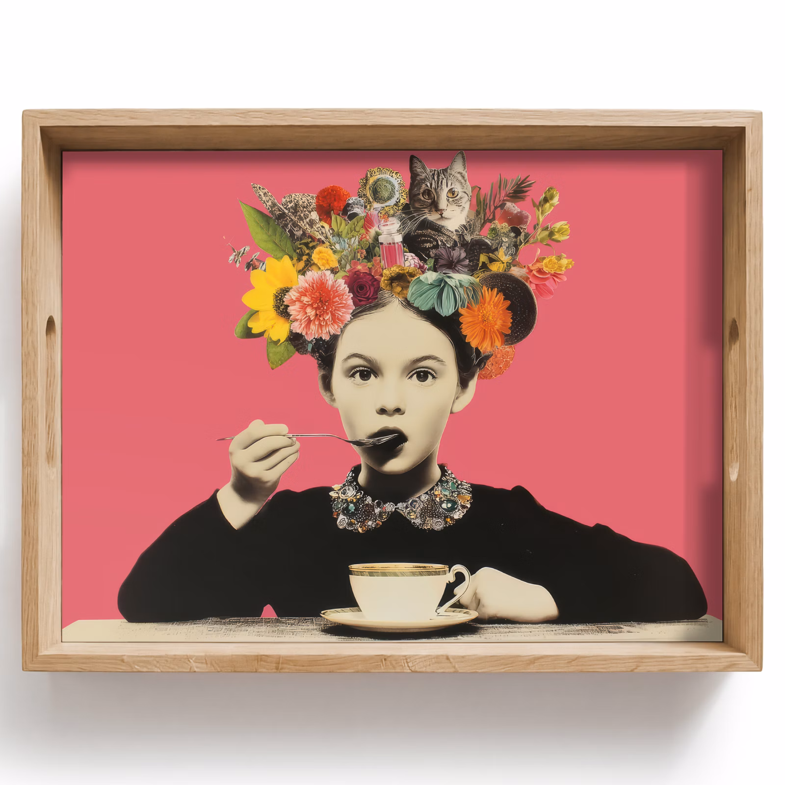Vassoio - Ragazza - Tazza - Fiori - Rosa — 1