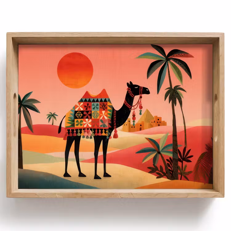 Vassoio - Cammello - Tappeto colorato - Dune - Sole rosso — 1