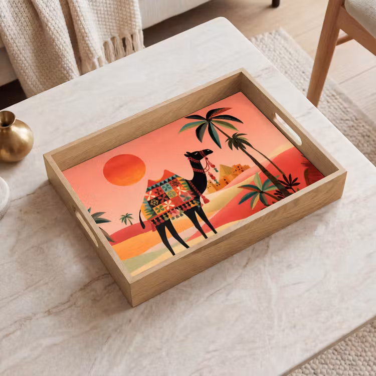 Vassoio - Cammello - Tappeto colorato - Dune - Sole rosso — 2