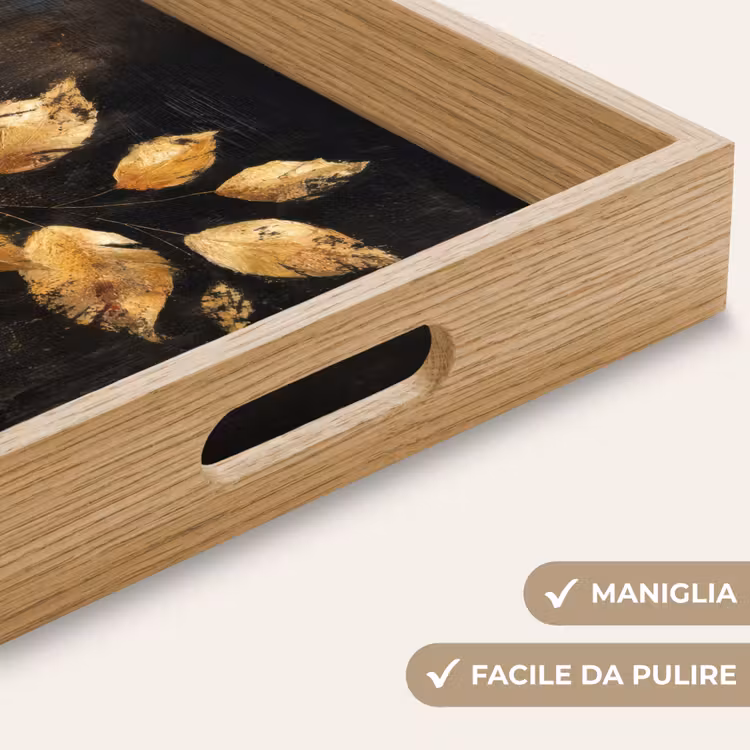 Vassoio - Foglie dorate su sfondo scuro — 8