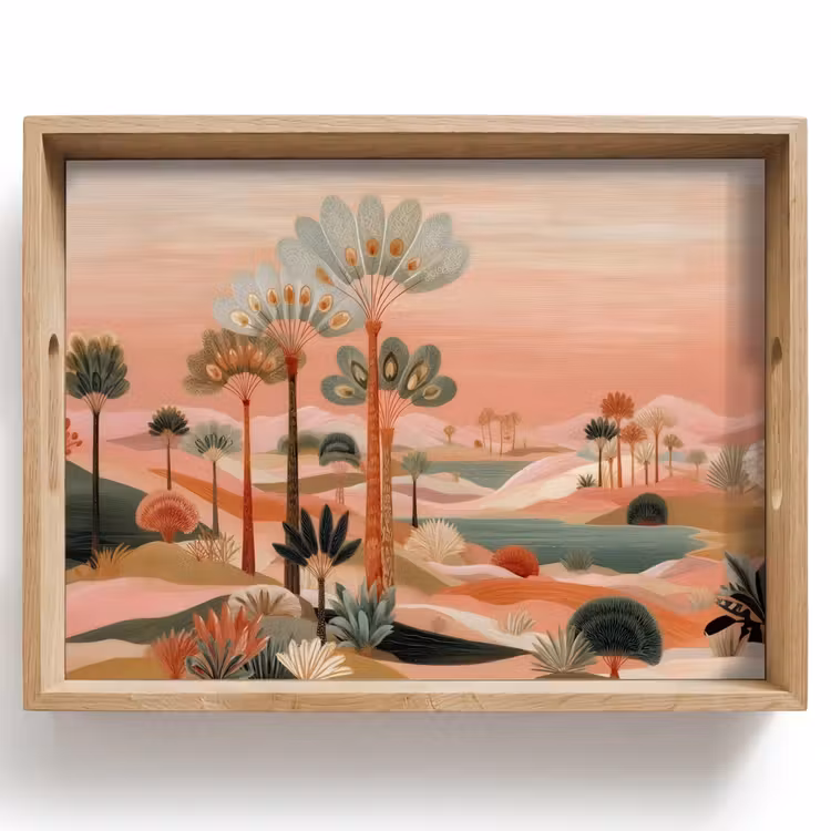 Vassoio - Paesaggio rosa - Palme - Acqua — 1
