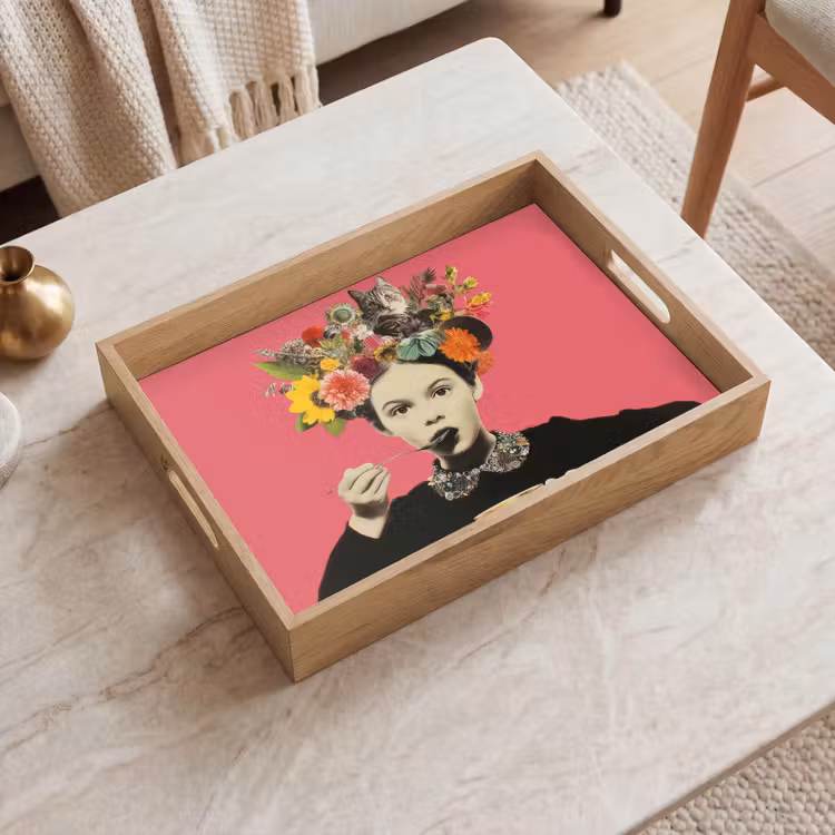 Vassoio - Ragazza - Tazza - Fiori - Rosa — 2