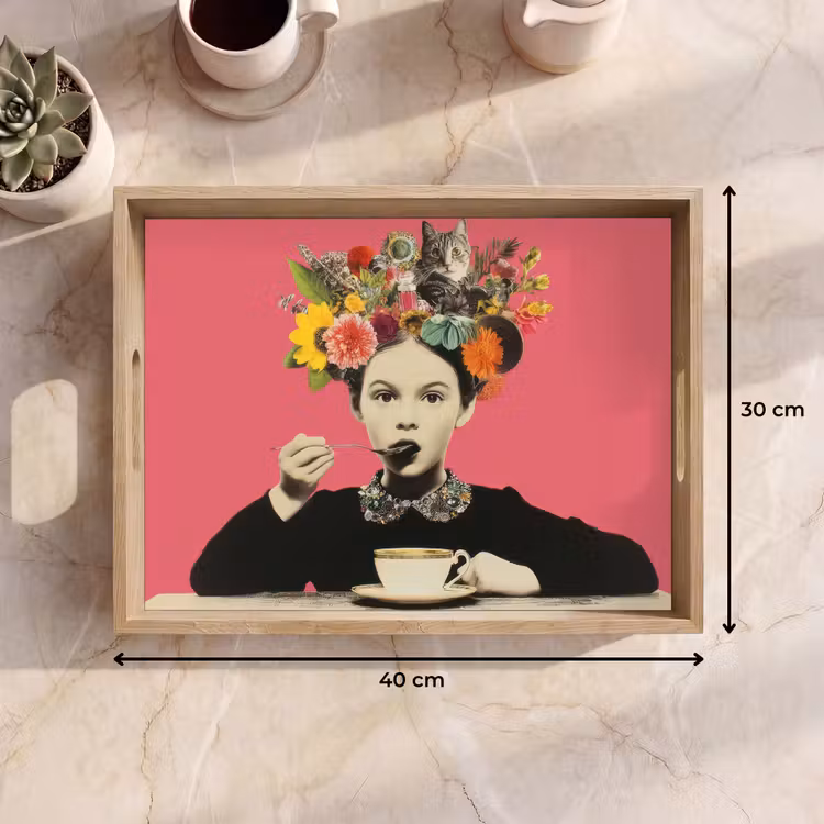 Vassoio - Ragazza - Tazza - Fiori - Rosa — 7