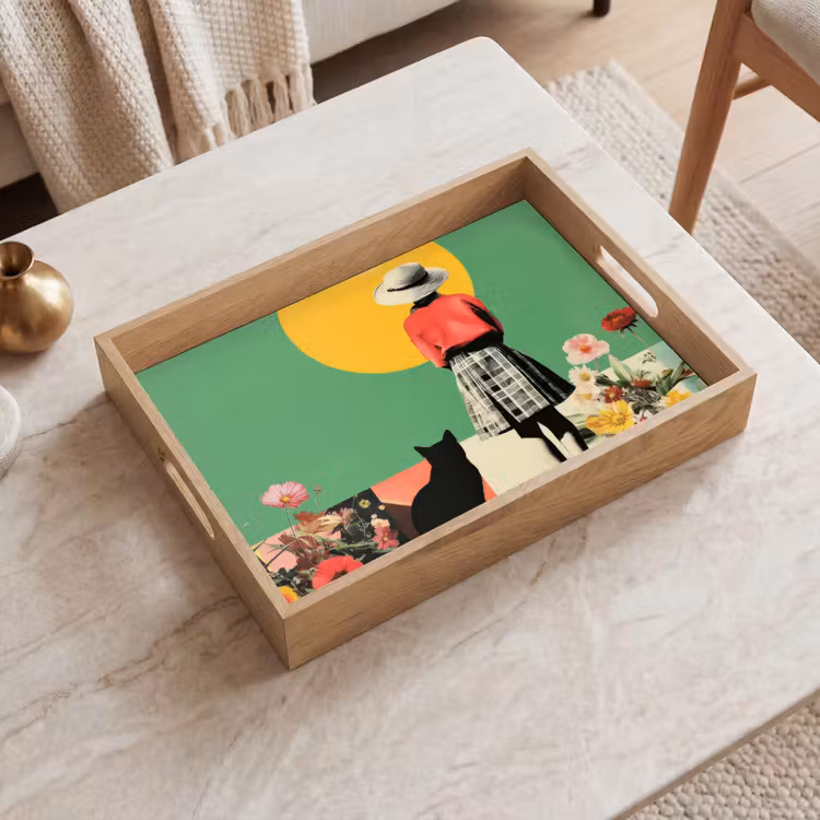 Vassoio - Retro - Ragazza - Gatto - Sole — 2