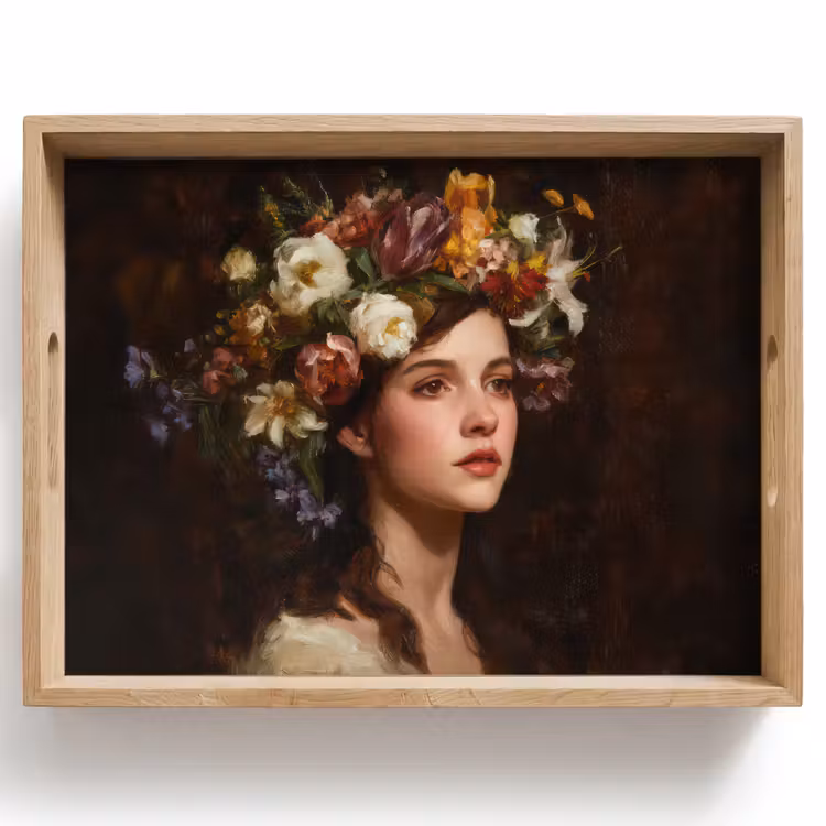 Vassoio - Ritratto - Donna - Fiori — 1