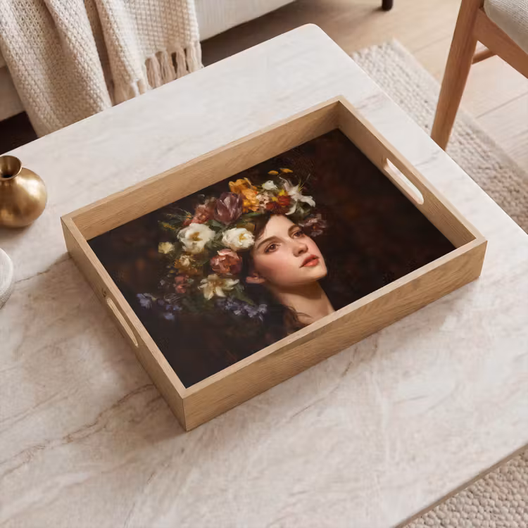 Vassoio - Ritratto - Donna - Fiori — 2