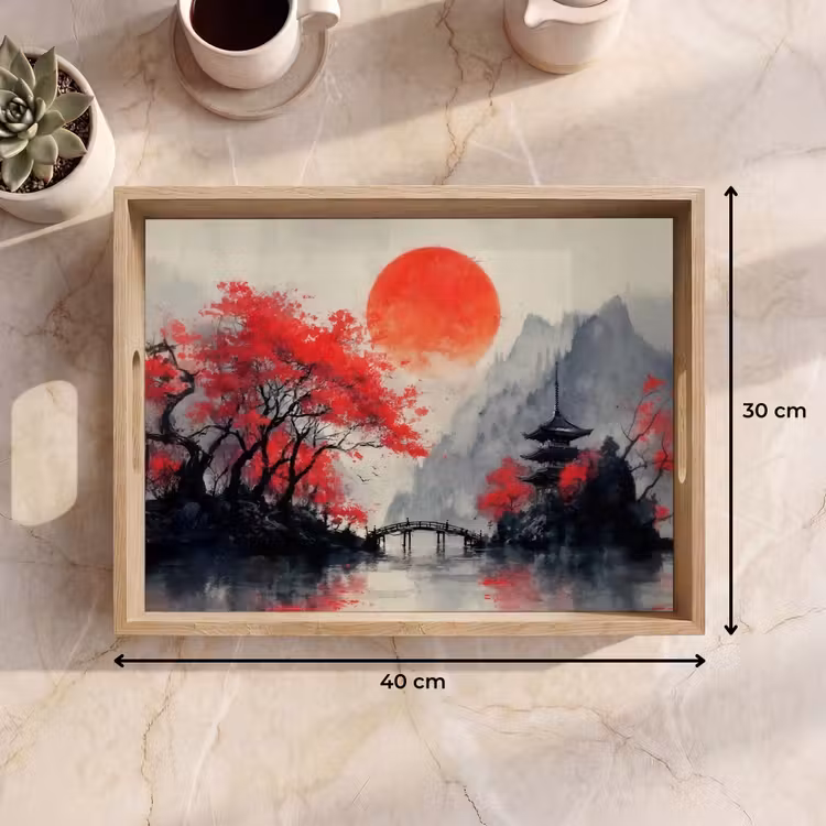 Vassoio - Sole rosso - Fiume - Ponte - Alberi — 7