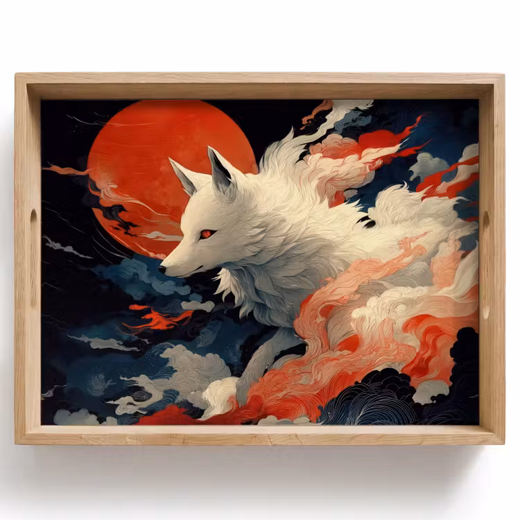 Vassoio - Volpe bianca - nuvole - luna — 1